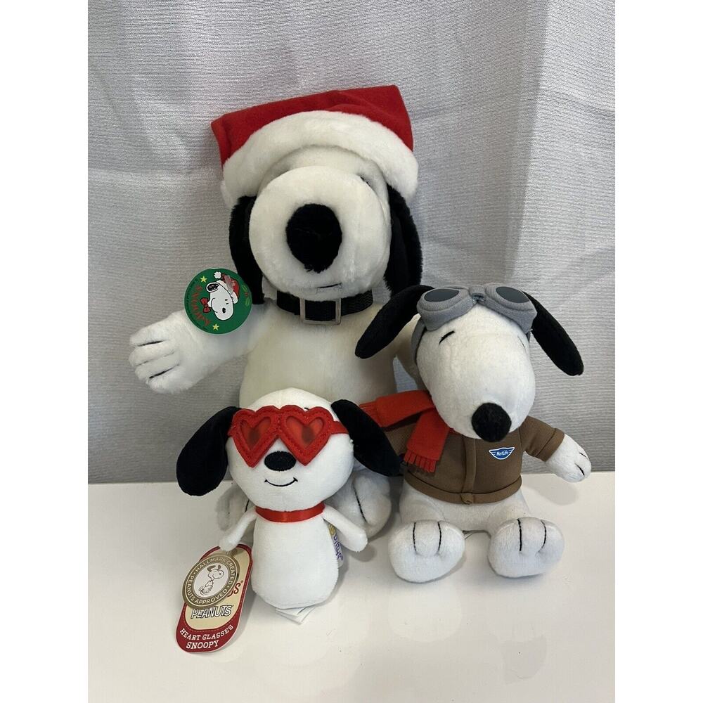 SNOOPY PLUSH TRIO *SOME TAGS* Santa Christmas Heart Glasses ITTY BITTY Metlife